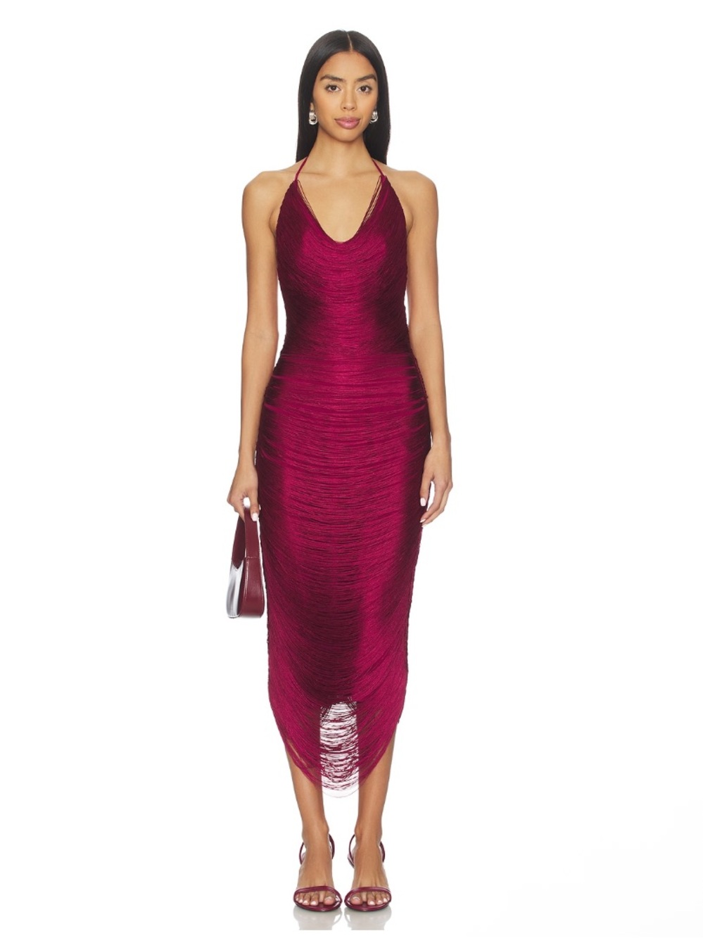 NBD Feya Fringe Draped Midi Maxi Dress in Beet Red Burgundy Revolve Size Medium